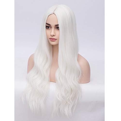 BERON Womens White Wig Long Wavy Hair Wig for Girls 28 Inches Middle Part Heat Resistant Synthetic Wigs for Costume Party or Daily Use Wig - Image 3